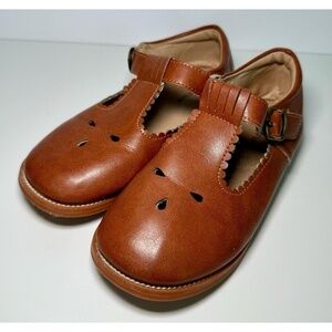 Felix & Flora Kids Brown Leather Mary Jane Flats Size 13 Scalloped Cutout Shoes